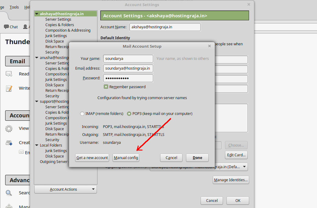 Email configuration setting for pop3 account thunderbird three