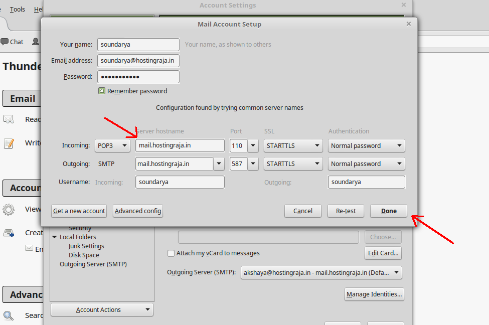 Email configuration setting for pop3 account thunderbird four