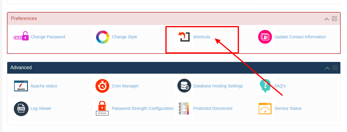 How to apply for cPanel shortcuts in HS Panel