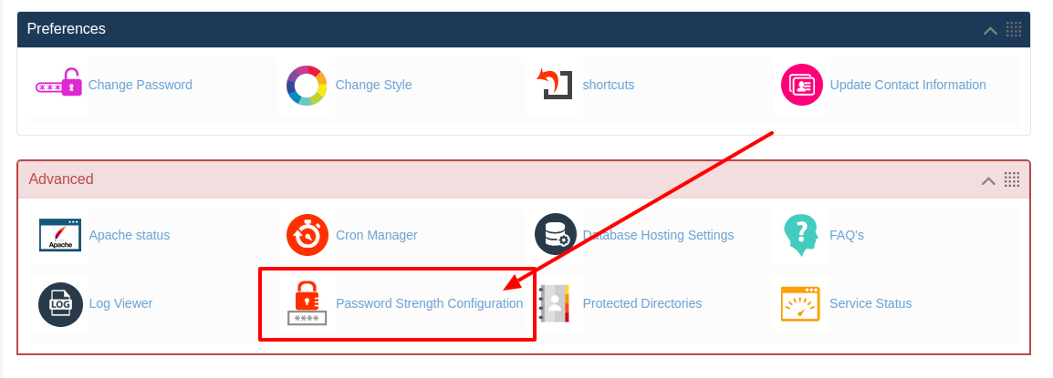 How to configure password strengthen in HS Panel