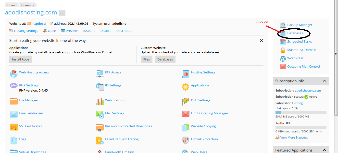 How to create a MySQL / MSSQL database in Plesk