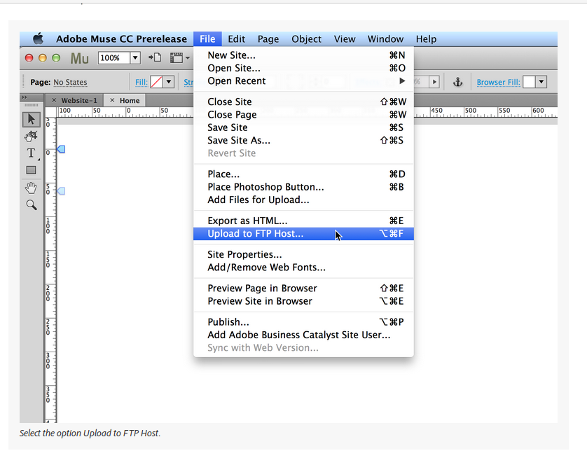 How to publish a site using Adobe Muse