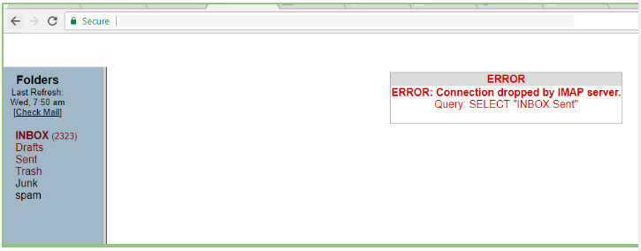 error connection dropped by imap server. query capability