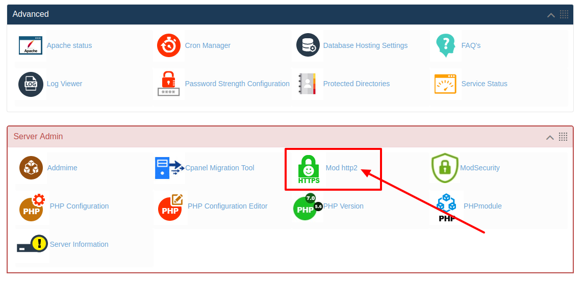 How to use Mod http2 in HS Panel