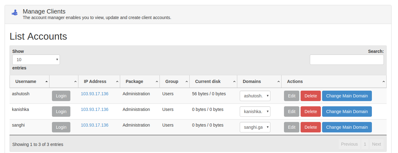 Panel Sewa or Cpanel list accounts